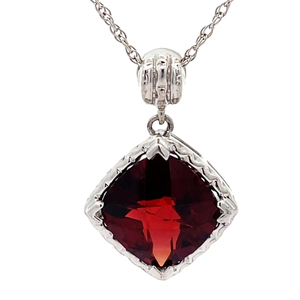 4.90 Carat Cushion Natural Garnet Textured Bezel Pendant Necklace VIDEO
