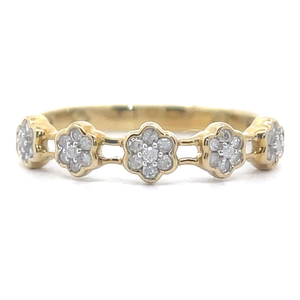 Natural Diamond Cluster Flower Trellis Ring in Yellow Gold