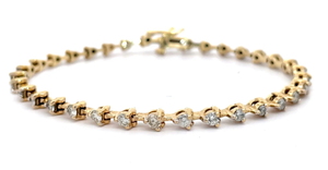 2 Carat Natural Diamond Mini Bar Link Tennis Bracelet in 14k Yellow Gold