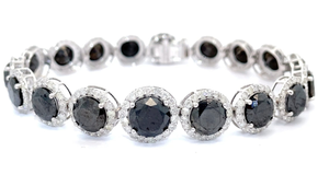 26.93 Carat Fancy Black & Natural White Diamond Halo Bracelet in 14k White Gold $22,370 Appraisal Included VIDEO