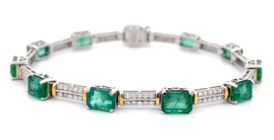 NEW Alex Kauffman 12.28 Carat Emerald & Natural Diamond Bracelet in 14k Two-Tone Gold $36,127 Appraisal Included VIDEO