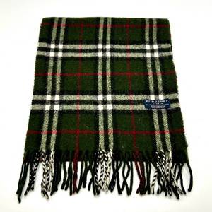 Burberry London Green Check Cashmere-Wool Scarf