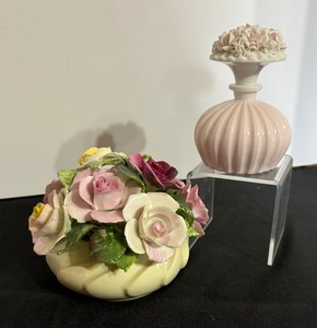 lot 35 image: Vintage Floral Bone China  and Vintage Dauber Bottle