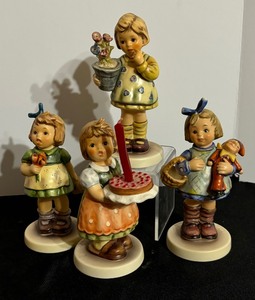 lot 47 image: Four Vintage Adorable Hummel Figurines including Hummel Figurine My Wish is Small and Hummel Figurine Birthday Candle