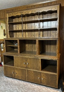 lot 24 image: Vintage Wood Cabinet with Display Shelving