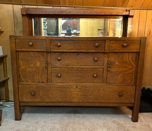 lot 2 image: Antique Oak Mission Sideboard