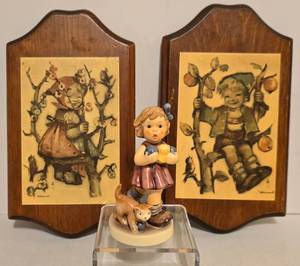 lot 139 image: Pair of Vintage Hummel Wall Plaques  Hummel Figure Little Knitter
