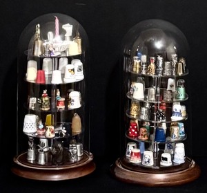 lot 63 image: Two Vintage Thimble Collections with Walnut Base Glass Dome Displays