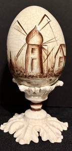 lot 64 image: Vintage Hand Painted Ceramic Egg Figurine with Stand