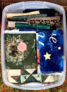 lot 163 image: Bin Full of Beautiful Fabric and Quilting Kits