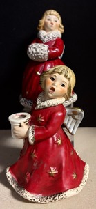 lot 176 image: Vintage Goebel Red Christmas Angel Porcelain Christmas Candle Holder and Vintage Goebel Red Christmas Figurine Bell