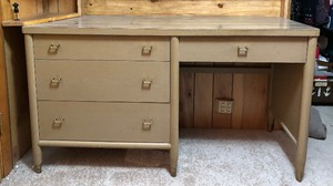 lot 15 image: Vintage Blonde Wood Mid Century Style Desk
