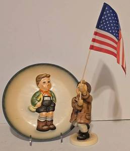lot 140 image: Vintage Hummel Plate & Goebel Call to Glory Figure