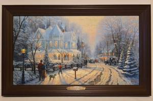 lot 285 image: New Illuminated Thomas Kinkaid A Holiday Gathering Painting Print