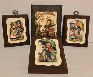 lot 294 image: Set of Four Vintage Wooden Hummel Wall Plaques