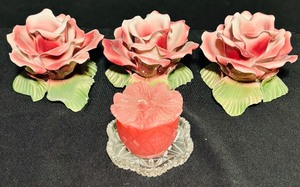 lot 142 image: Beautiful Porcelain Rose Candle Holders and a Rose Candle