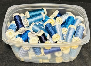 lot 147 image: Bin of Miscellaneous Blue Thread Spools