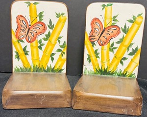 lot 156 image: Vintage Metal Bamboo and Butterfly Bookends