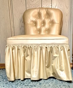 lot 347 image: Vintage Vanity Chair with Newly Upholstered with Gold Shimmery with Skirt