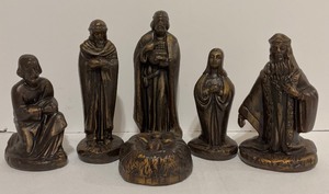lot 381 image: Vintage Bronze Wax Nativity Scene Christmas Decor