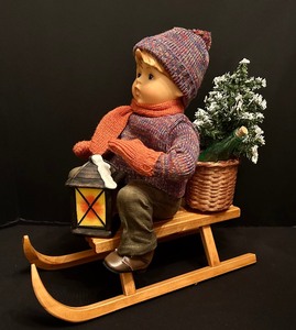lot 325 image: Vintage Hummel Goebel HUM 960 Ride Into Christmas 12 Doll With Wood Sled