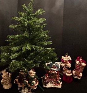 lot 362 image: 36 Inch Faux Pine Tree with Musical House, Snowman, Carolers and More