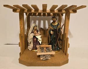 lot 436 image: OKSA Inc. Wooden Nativity Scene with Holy Family