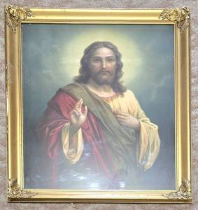 lot 451 image: Large Vintage Religious Portrait Print of Jesus