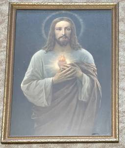 lot 456 image: Framed Religious Portrait Print of Jesus
