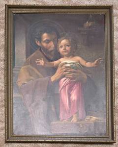 lot 457 image: Religious Portrait Print of Joseph and Young Jesus