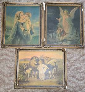 lot 467 image: Three Religious Hand Art Board Prints