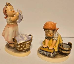 lot 504 image: Pair of Goebel Porcelain Girl Figurines including Vintage Goebel Wash Day Figurine