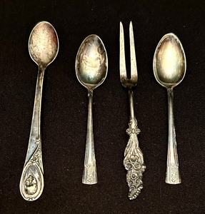 lot 484 image: Collection of Petite Spoons and Vintage Olive  Lemon Fork