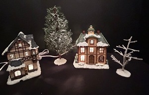 lot 514 image: Berta Hummel Christmas Village Hawthorne Village Sealed with a Kiss Post Office & Berta Hummel Christmas Village Love to Learn School
