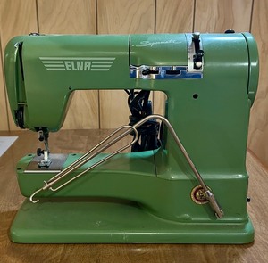 lot 519 image: Vintage Elna Supermatic Sewing Machine Grasshopper Green Type 722010