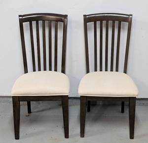 lot 106 image: Pair of Cream Upholstered Espresso Dining Chairs