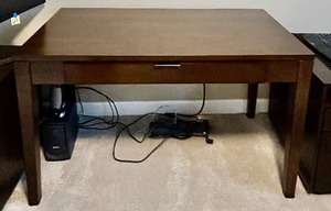 lot 80 image: Dark Wood Desk with Computer Keyboard Drawer  24 x 29 x 48