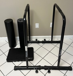 lot 87 image: Yoga Mat, Foam Roller, ProPad and Adjustable Dip Stand Statio Heavy Duty Parallel Bars Workout Equipment for Strength Training