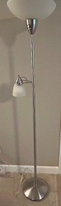 lot 46 image: Silver Floor Lamp with Reading Light and Frosted Glass Shade