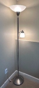 lot 53 image: Torchiere Lamp with Reading Light and Frosted Glass Shades