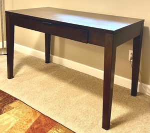 lot 64 image: Dark Wood Desk with Computer Keyboard Drawer