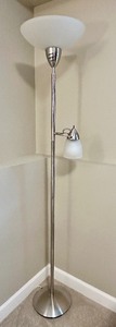 lot 68 image: Modern Torchiere Floor Lamp Dimmable Tree 3-Light Silver and Frosted Glass Floor Lamp