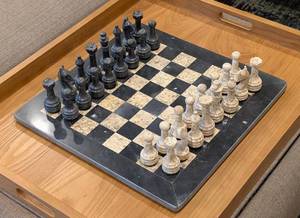 lot 16 image: Marble and Onyx Chess Set
