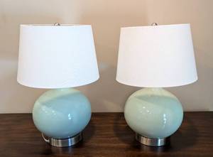 lot 12 image: Pair of Pale Blue Green Table Lamps