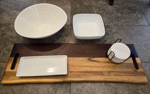 lot 134 image: Assorted Home Decor including a Beautiful Cutting Board & West Elm Table Runner, Placemats and More