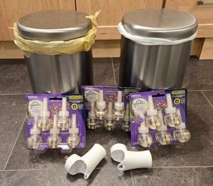 lot 132 image: Two Simple Human Bathroom Wastebaskets and Glade Air Fresheners