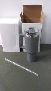 lot 103 image: Valtigo Insulated Travel Mug with Straw - Gray - New in Box