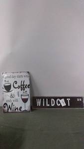lot 111 image: Two Decorative Signs Coffee & Wine and Wildcat Drive