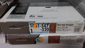 lot 155 image: TrafficMASTER Red Oak Peel and Stick Vinyl Tile, 12 x 12 - Set of 2 Boxes