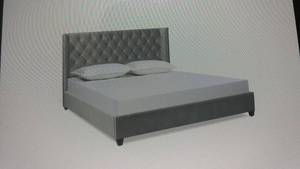 lot 2 image: New Light Grey Upholstered King Bed Frame - Frame Only